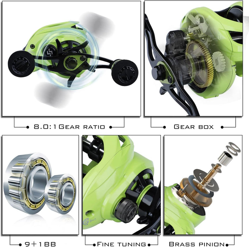 Sougayilang Baitcaster Combos, Leichte Baticasting Combo, 2 Abschnitte M/MH Baitcasting Rod Combo, 5