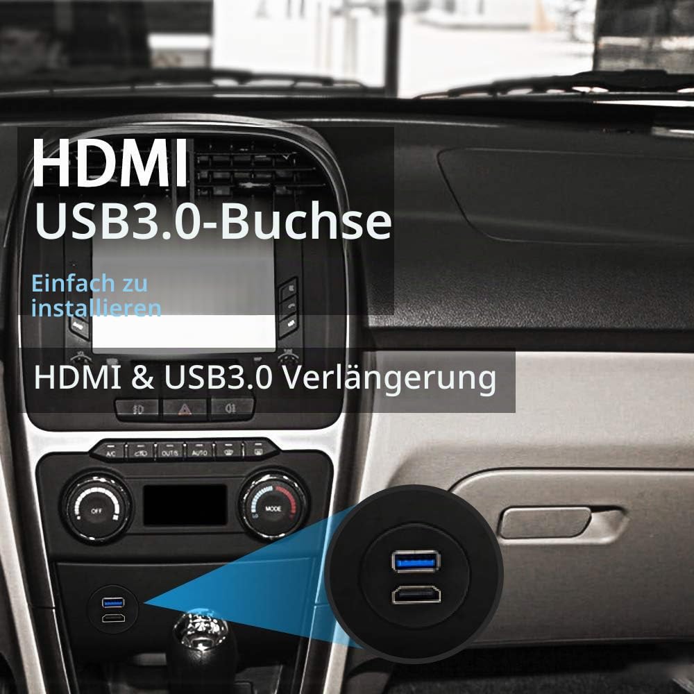 Duttek USB & HDMI Panel Flush Mount Kabel 2M/6.56FT, USB 3.0 & HDMI Stecker to Buchse Verlängerung M