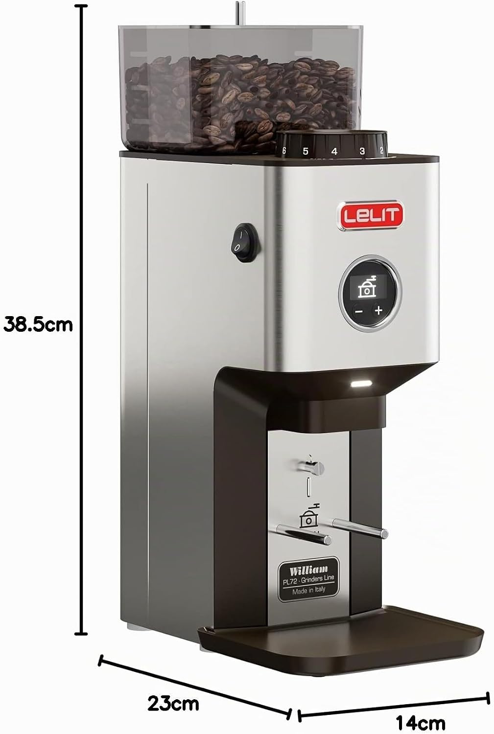 LELIT William PL72 Kaffeebohnenmühle mit flachem Mahlgrad - Mit LCC zur Regulierung der Mahldauer -