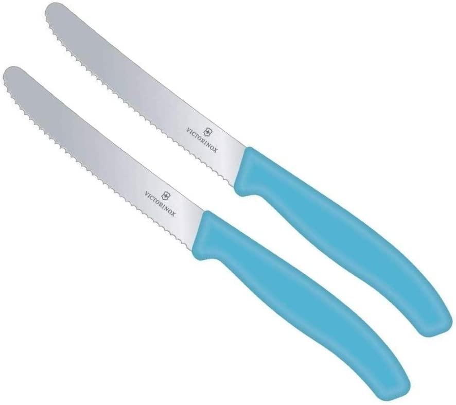 Victorinox | 2 Stück Tafelmesser Swiss Classic | Karibikblau | Tomatenmesser mit Wellenschliff | ros