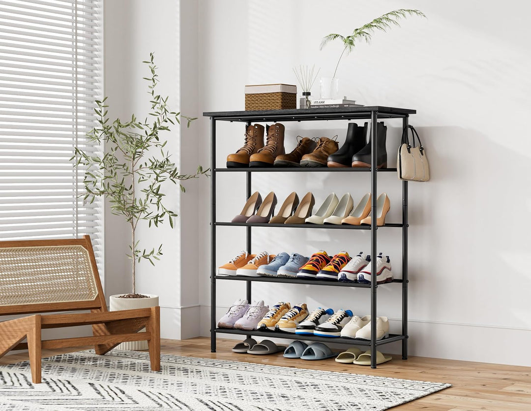 HOMIDEC Schuhregal,5-Ebenen Schuhablage mit Holzbrett als oberstes Regal | Schuhaufbewahrung für 15-