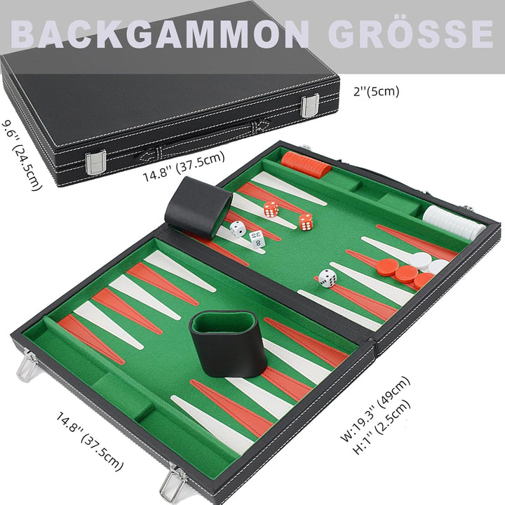 Backgammon Set 15" Klassisches Backgammon Brettspiel Tragbares Reise Strategie Backgammon Spiel Set