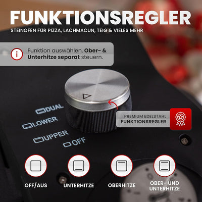 Pizzaofen Pizzamaker Elektrisch mit Pizza-Stein Pro, Leistung 1600 WATT, bis zu 420°C, Steinofen Piz