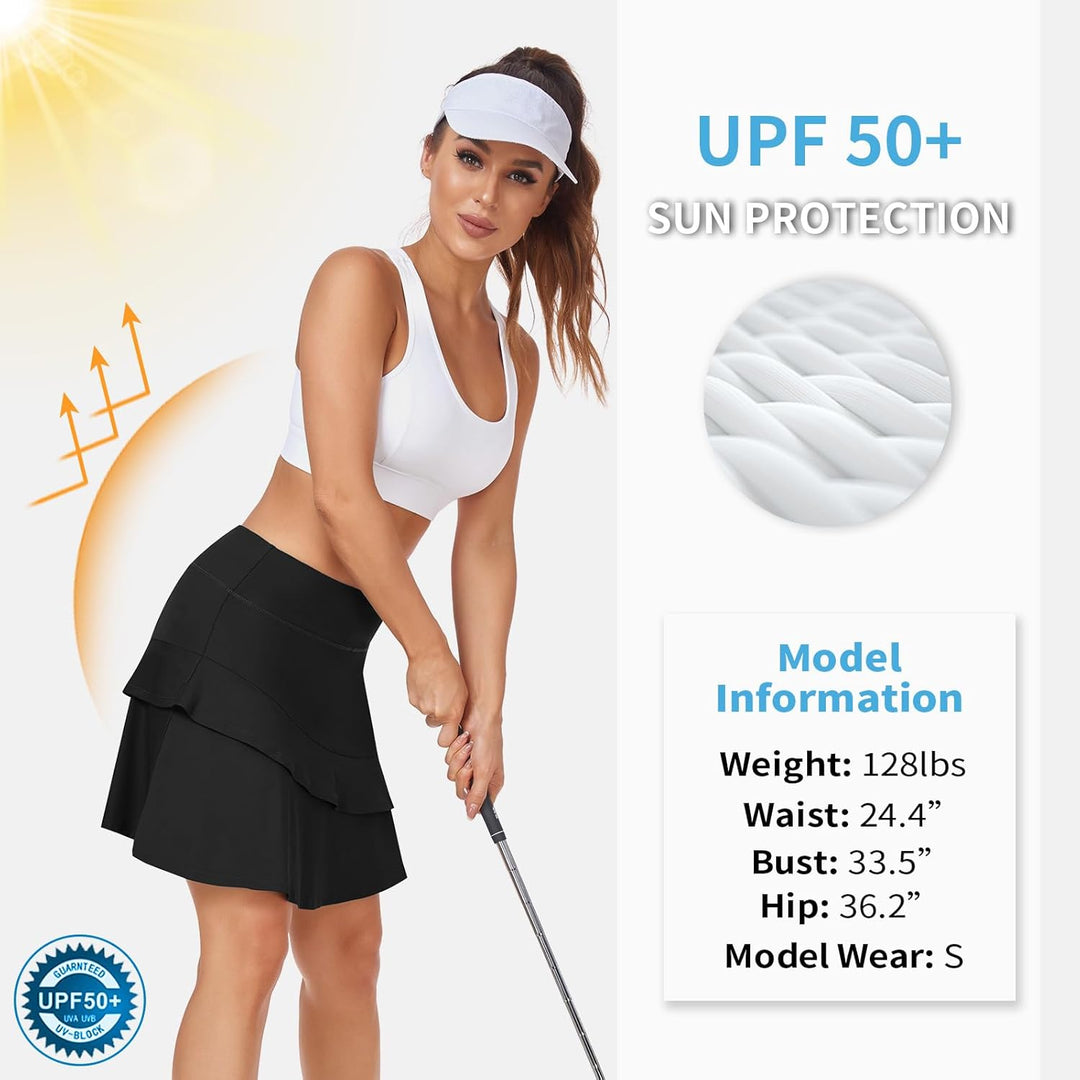 Soneven Hosenrock Damen Knielang Tennis Rock mit Hose Drunter Mädchen Pleated Wanderrock Sommer Spo