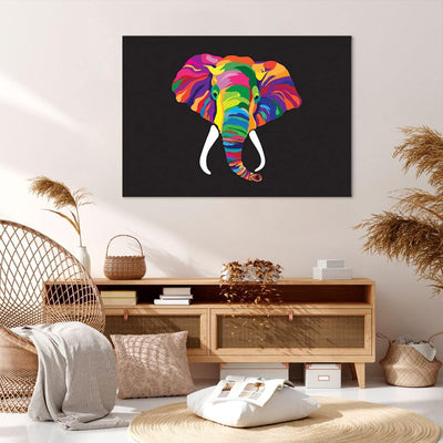 ARTTOR Bilder auf Leinwand 100x70cm Leinwandbild Elefant spass bunt tier Gross Wanddeko Bild Schlafz