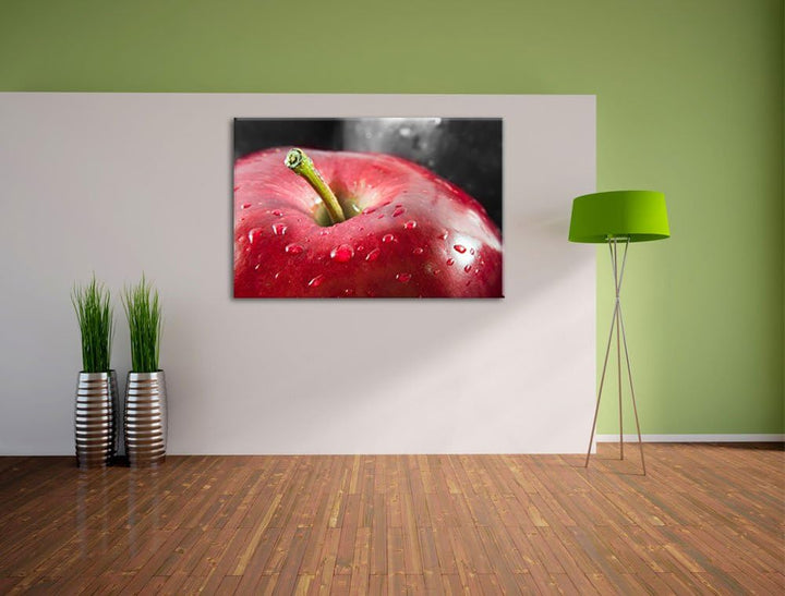 knackiger roter Apfel mit Wassertropfen schwarz/weiss Format: 100x70 auf Leinwand, XXL riesige Bilde