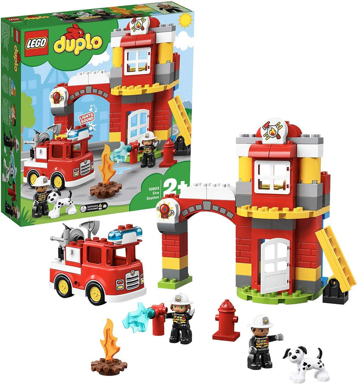 LEGO 10903 DUPLO Feuerwehrwache mit Feuerwehrauto und Feuerwehrmann-Figuren, Motorikspielzeug, Feuer