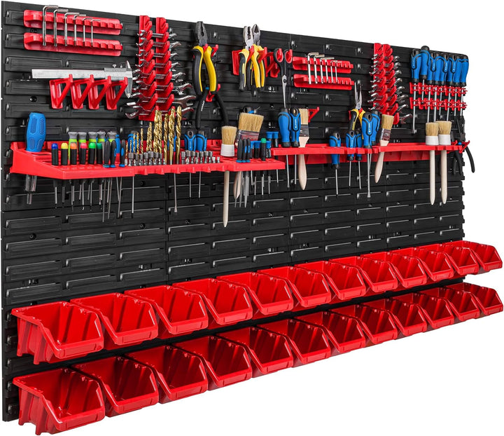 Lagersystem Werkstattregal | 156 x 78 cm | 24 stck. Box | Wandregal mit Werkzeughalterungen und Stap
