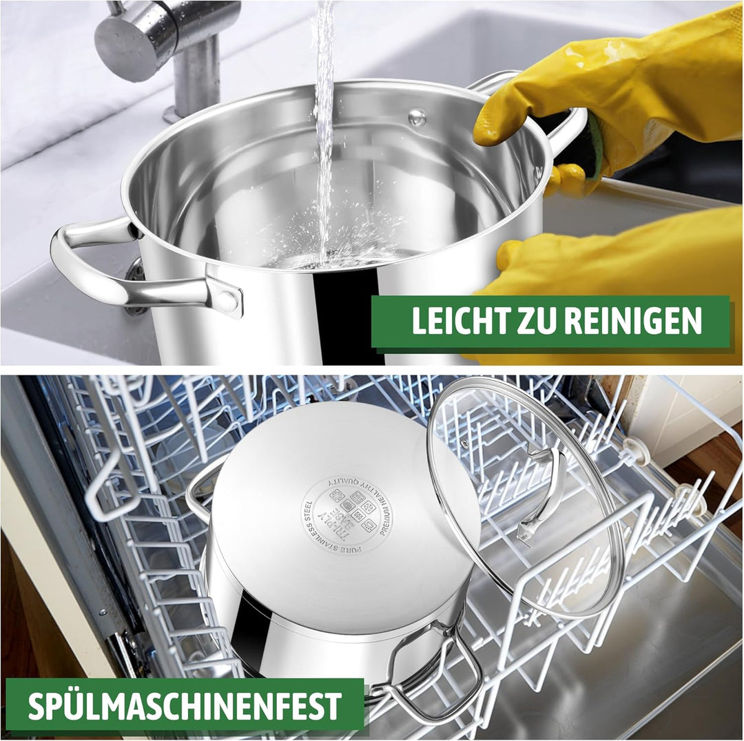 Joyfair Kochtopf, 27,5cm Edelstahl Suppentopf mit Glasdeckel, 3-Lagen Edeastahl Topf Induktion für a