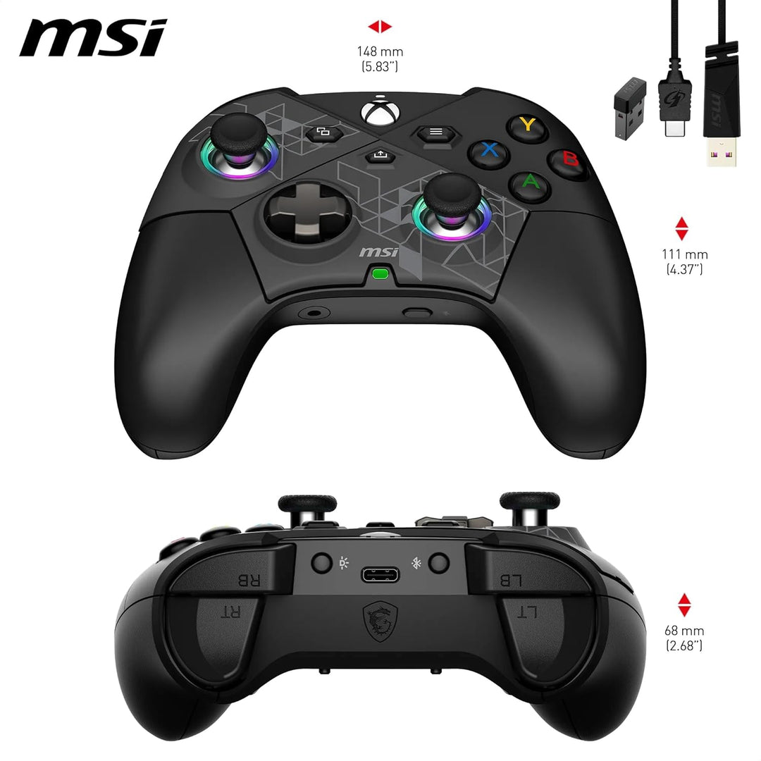MSI FORCE PRO WIRELESS PC Gamepad Controller - 2,4 GHz, Bluetooth, USB Typ-C zu A - kabelgebunden/dr