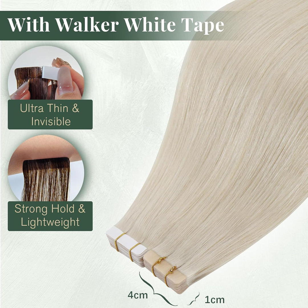 Ugeat Tape Extensions Echthaar 30cm Kurz Weissblond Tape in Extensions Doppelseitig Unsichtbar Tape