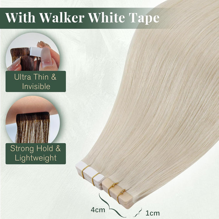 Ugeat Tape Extensions Echthaar 30cm Kurz Weissblond Tape in Extensions Doppelseitig Unsichtbar Tape