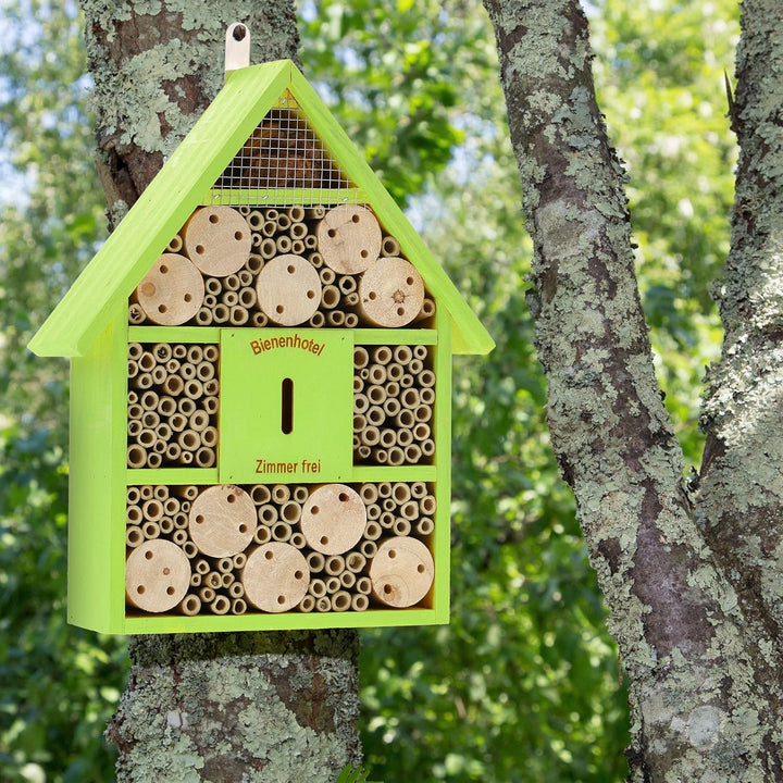 Relaxdays Bienenhotel, Nisthilfe Wildbienen, Garten, Balkon, Insektenhotel zum Aufhängen, Holz, HBT