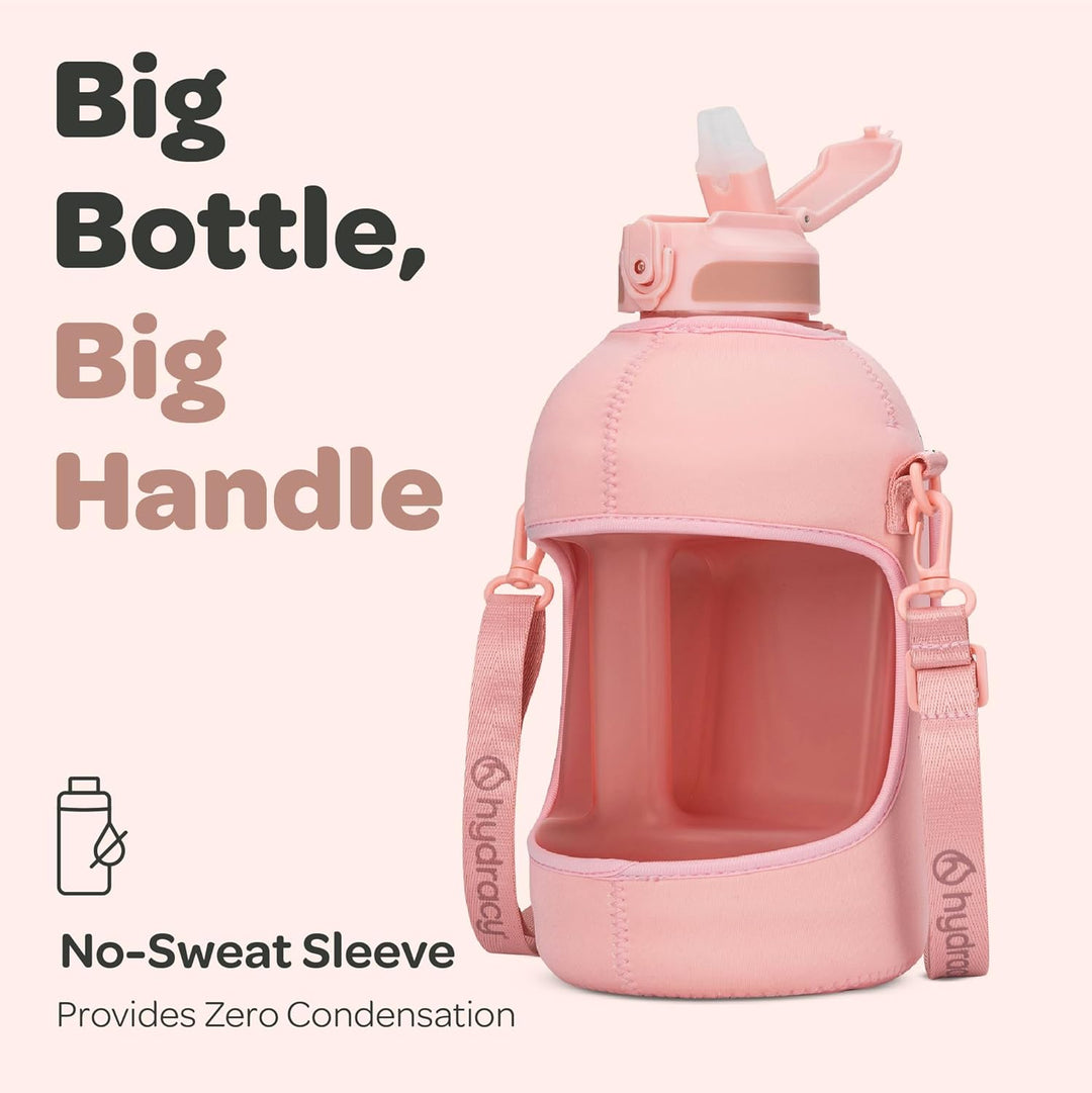 Hydracy Trinkflasche mit Hülle mit Taschen - 2,3L Trinkflasche mit Strohhalm und Henkel - Wasserflas