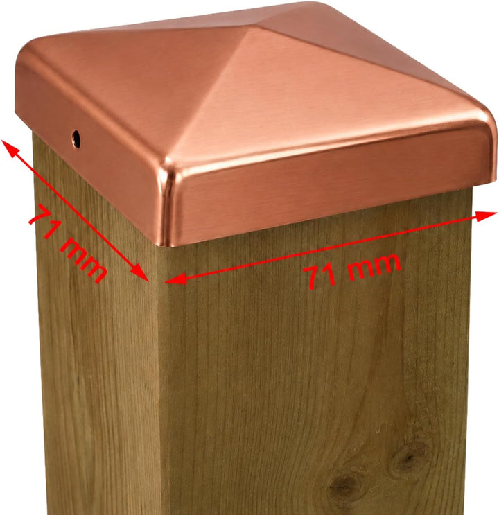 25x Pfostenkappe Kupfer Pyramide/Kugel (71 x 71 mm Pyramide), 71 x 71 mm Pyramide