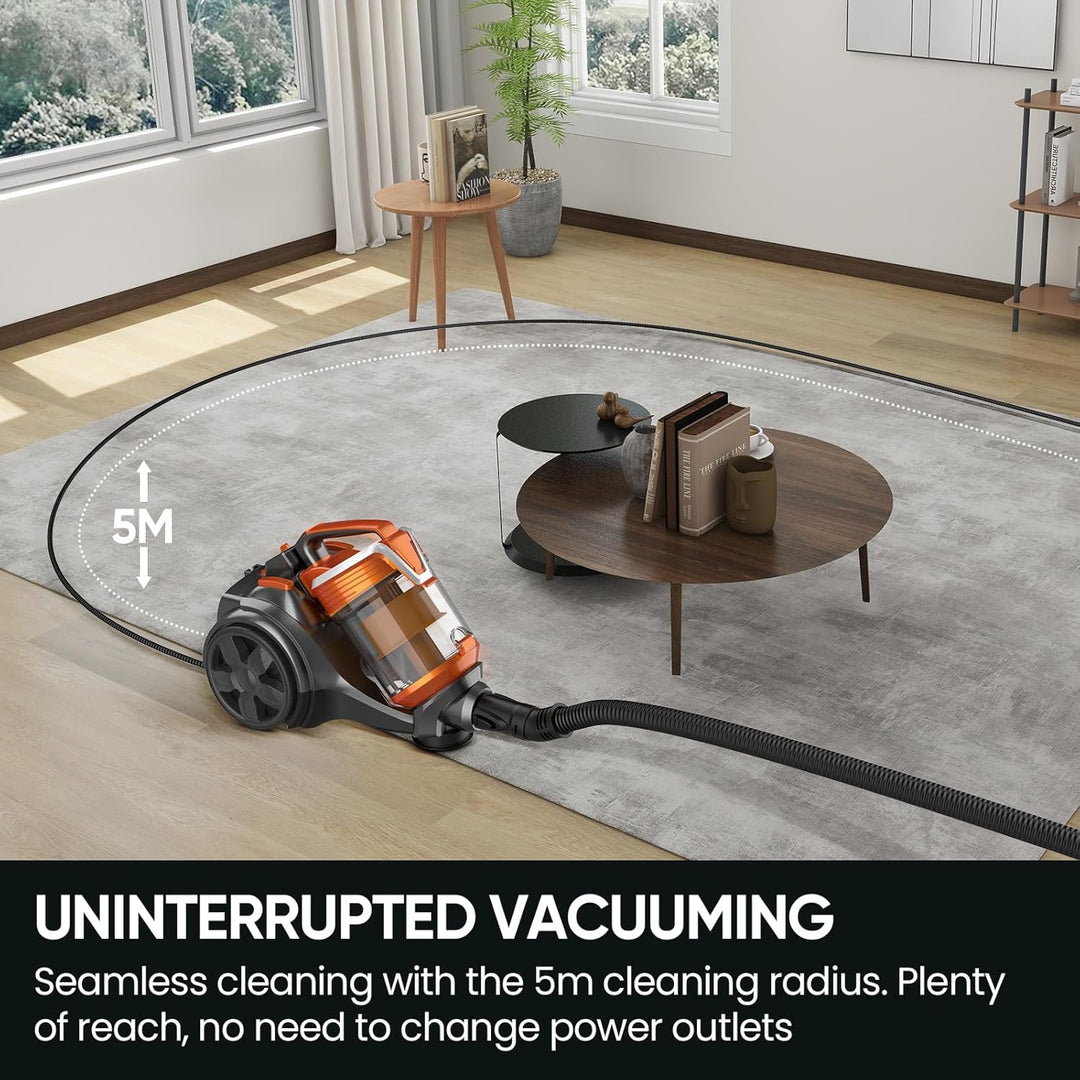 Staubsauger Beutellos 3600W, Bodenstaubsauger ohne Beutel, mit HEPA Filter, 5 m Reinigungsradius, 15