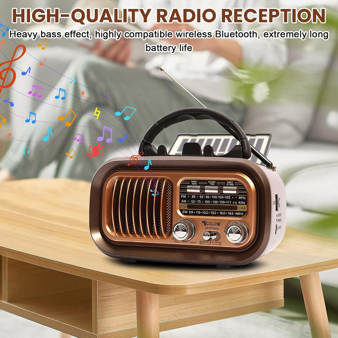 Retro Radio mit Bluetooth: AM/FM/SW Radio, Nostalgie Ra dio mit Solarladefunktion + 5W-Lautsprecher,