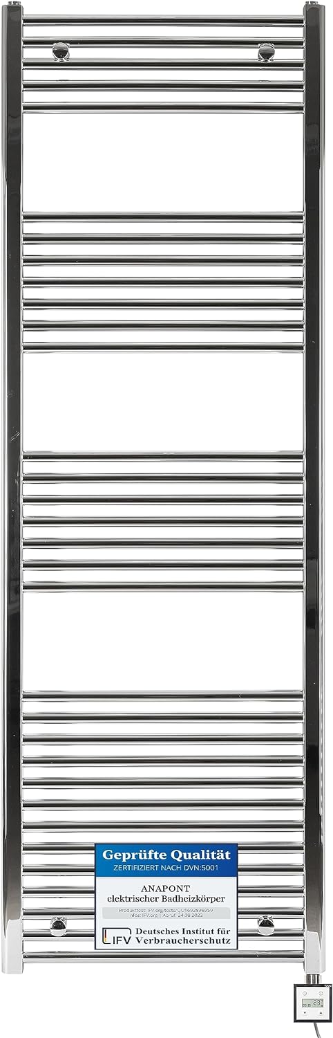 anapont elektrischer Badheizkörper - gerade - Chrom - Timer-Funktion - Handtuchheizkörper - Badheizu