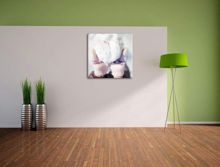 Pixxprint Herz aus Schnee, Format: 70x70 auf Leinwand, XXL riesige Bilder fertig gerahmt mit Keilrah