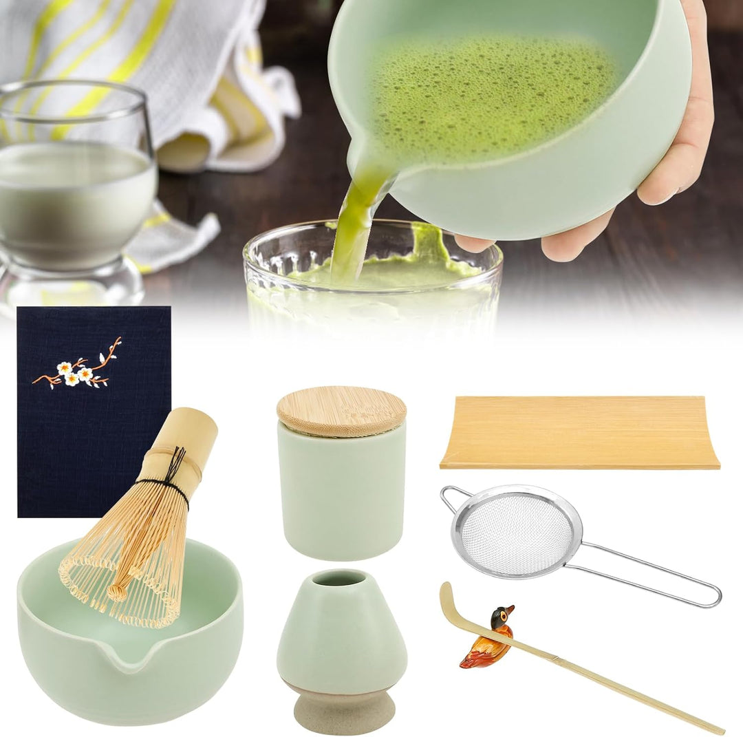 Matcha Set,9 Stück Matcha Schneebesen Set,Matcha Tee set mit Teelöffel,Besenhalter,Löffelhalter,Matc