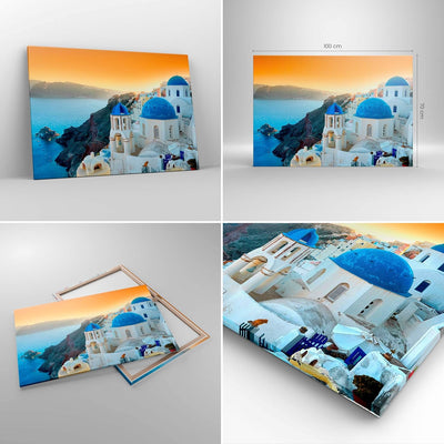 Bilder auf Leinwand 100x70cm Leinwandbild Santorini Griechenland Urlaub Insel Gross Wanddeko Bild Sc