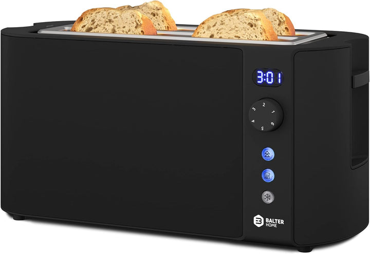 Balter Toaster 4 Scheiben, Langschlitz, Edelstahl, Brötchenaufsatz, LCD Display mit Restzeitanzeige,