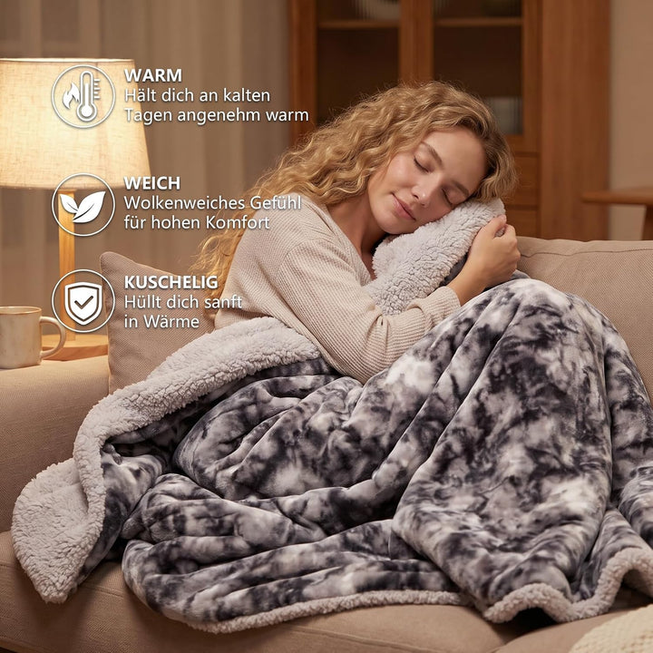CHOSHOME Kuscheldecke Flauschig 220x240CM Kuscheldecke Warm Sherpa Decke Kunstfelldecke Dicke Warm D