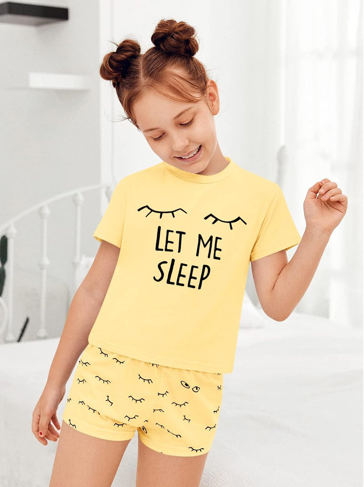 Haloumoning Mädchen Schlafanzüge Sommer Niedliche Shorts Set Bequem Kurzarm Cartoon bedrucktes Pyjam