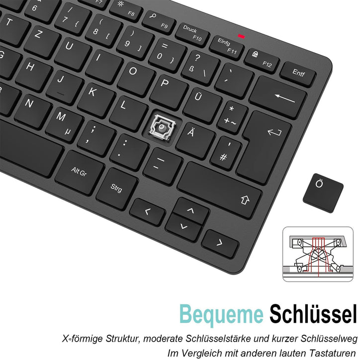 Arteck Kabellose Tastatur, Deutsches QWERTZ Layout Kompakte USB 2,4 GHz Mini Kabellos Tastatur mit M