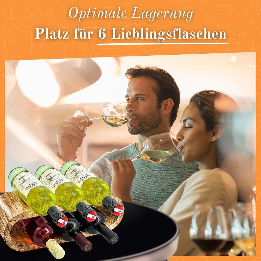 Rustikales Weinregal Holz geflämmt - Flaschenregal Holz für 6 Flaschen, 2 Etagen - Zeitloses Design,