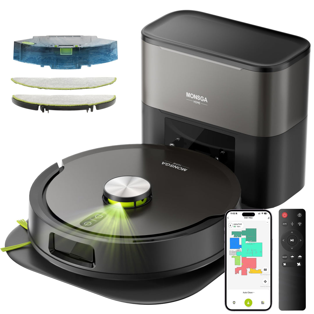 MONSGA Saugroboter mit Wischfunktion 8000PA, Staubsauger Roboter mit Absaugstation 4L, LiDAR Navigat