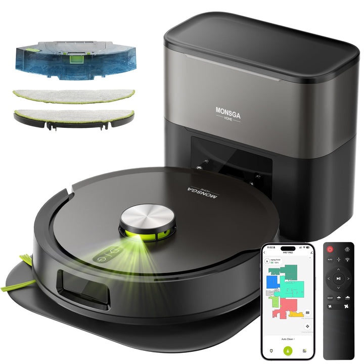 MONSGA Saugroboter mit Wischfunktion 8000PA, Staubsauger Roboter mit Absaugstation 4L, LiDAR Navigat