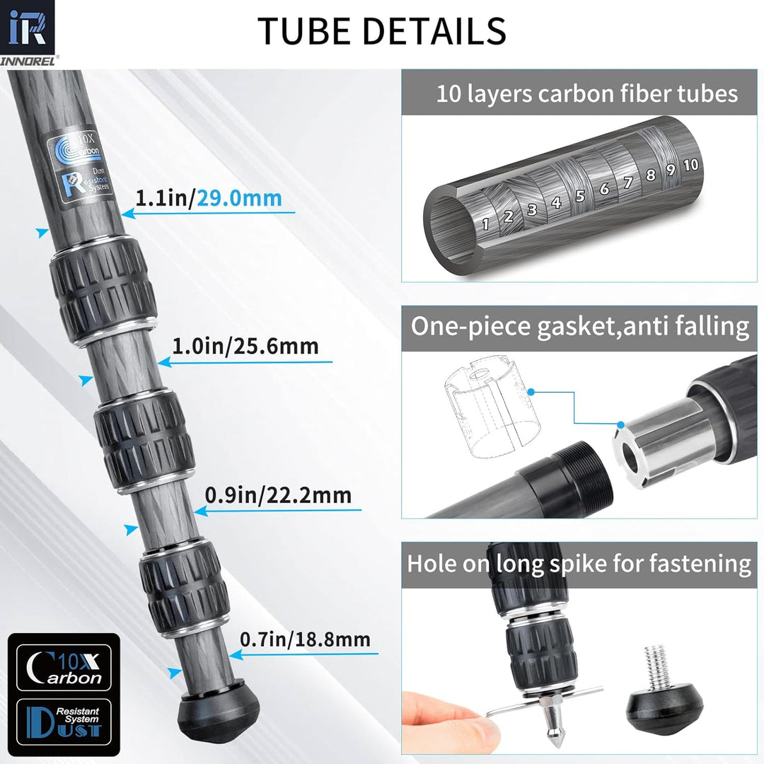 Kohlefaser-Stativ-INNOREL CT75C Professionelles Reisestativ für DSLR-Kamera Schwerlastständer 28mm R