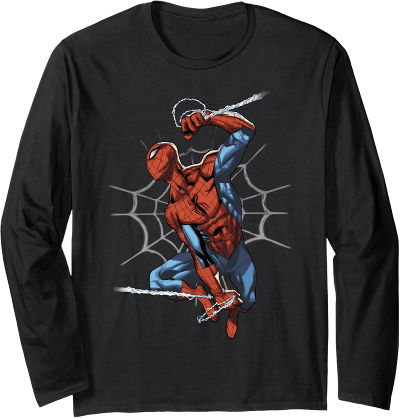 Marvel Spider-Man Modernized Pose Over Huge Web Langarmshirt