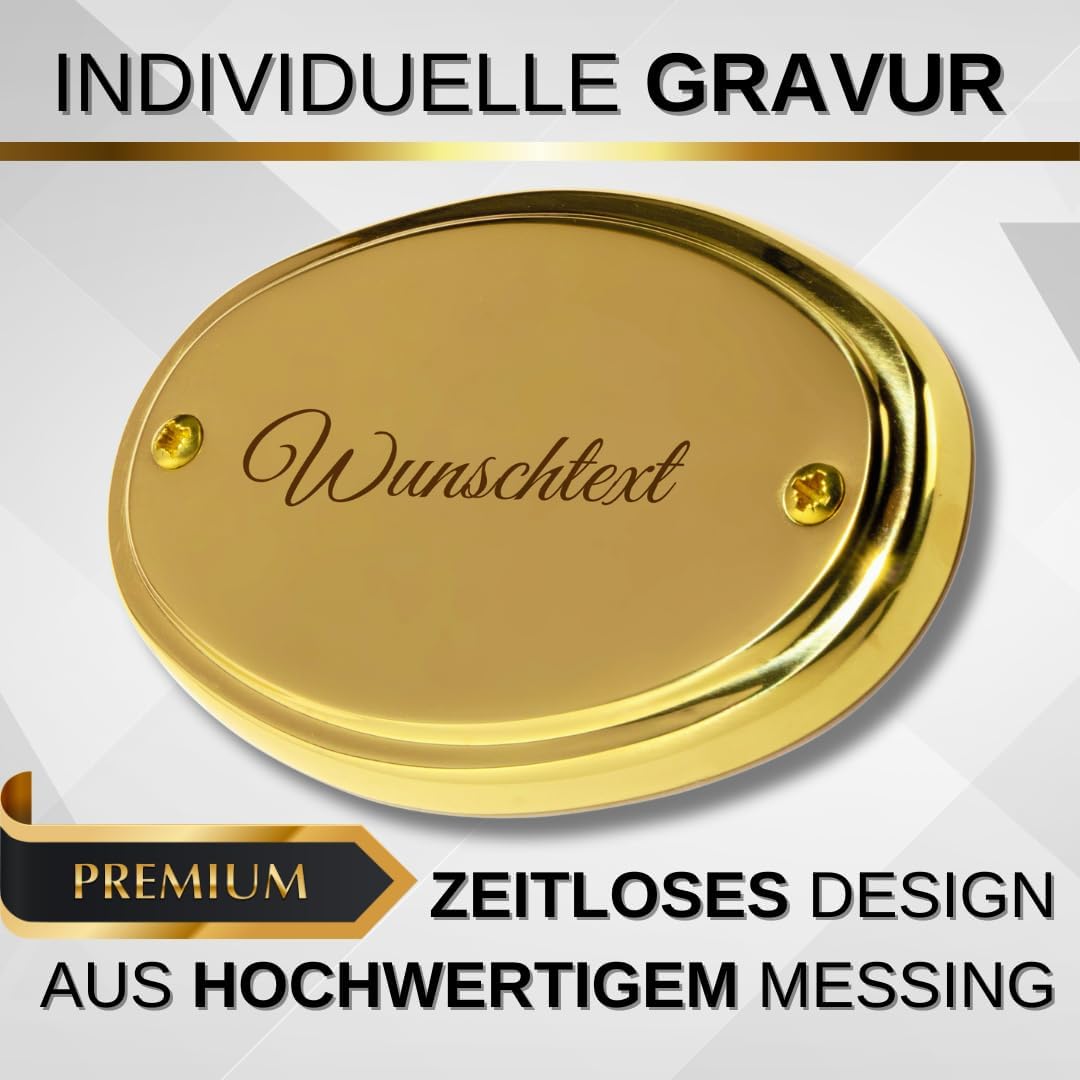 Edel Design Ovales grosses Messing Schild - Türschild - Länge 11,1 cm, Breite 7,3 cm, Höhe 0,5 cm mi