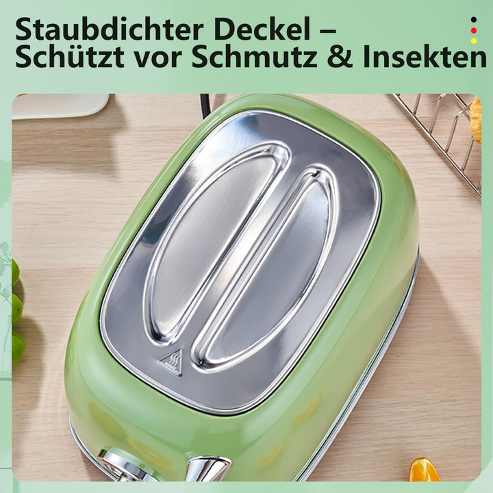 Wiltal Toaster 2 Scheiben, Toaster Retro, Toaster mit Brötchenaufsatz, Toaster mit Deckel aus Edelst