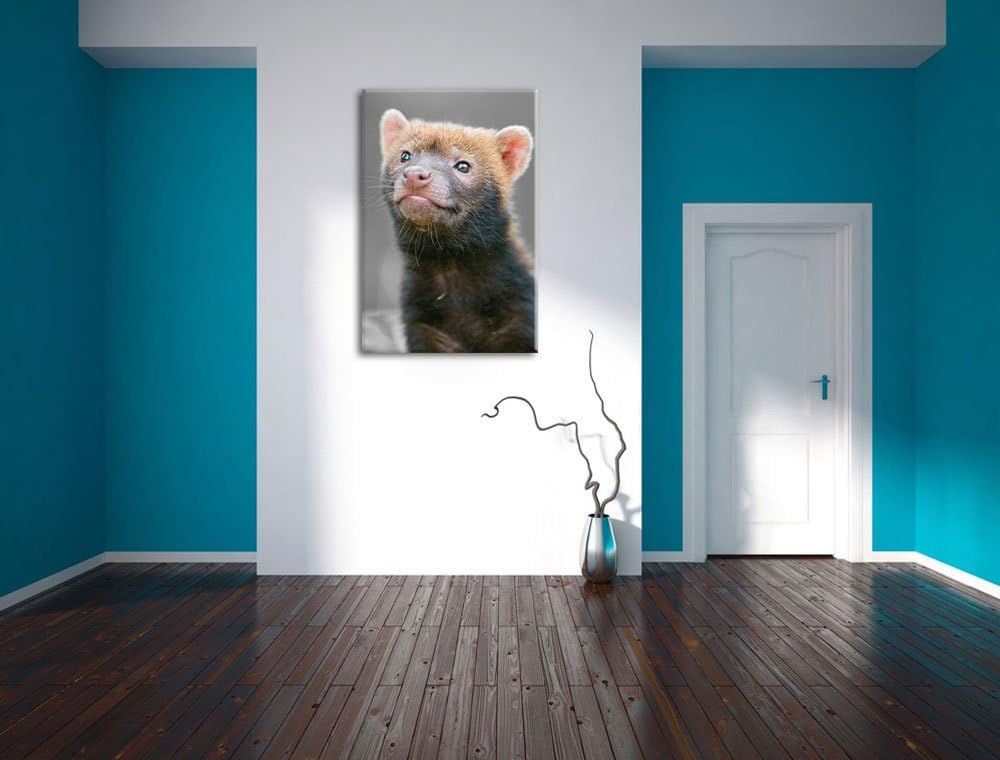 freches kleines Frettchen schwarz/weiss auf Leinwand, XXL riesige Bilder fertig gerahmt mit Keilrahm
