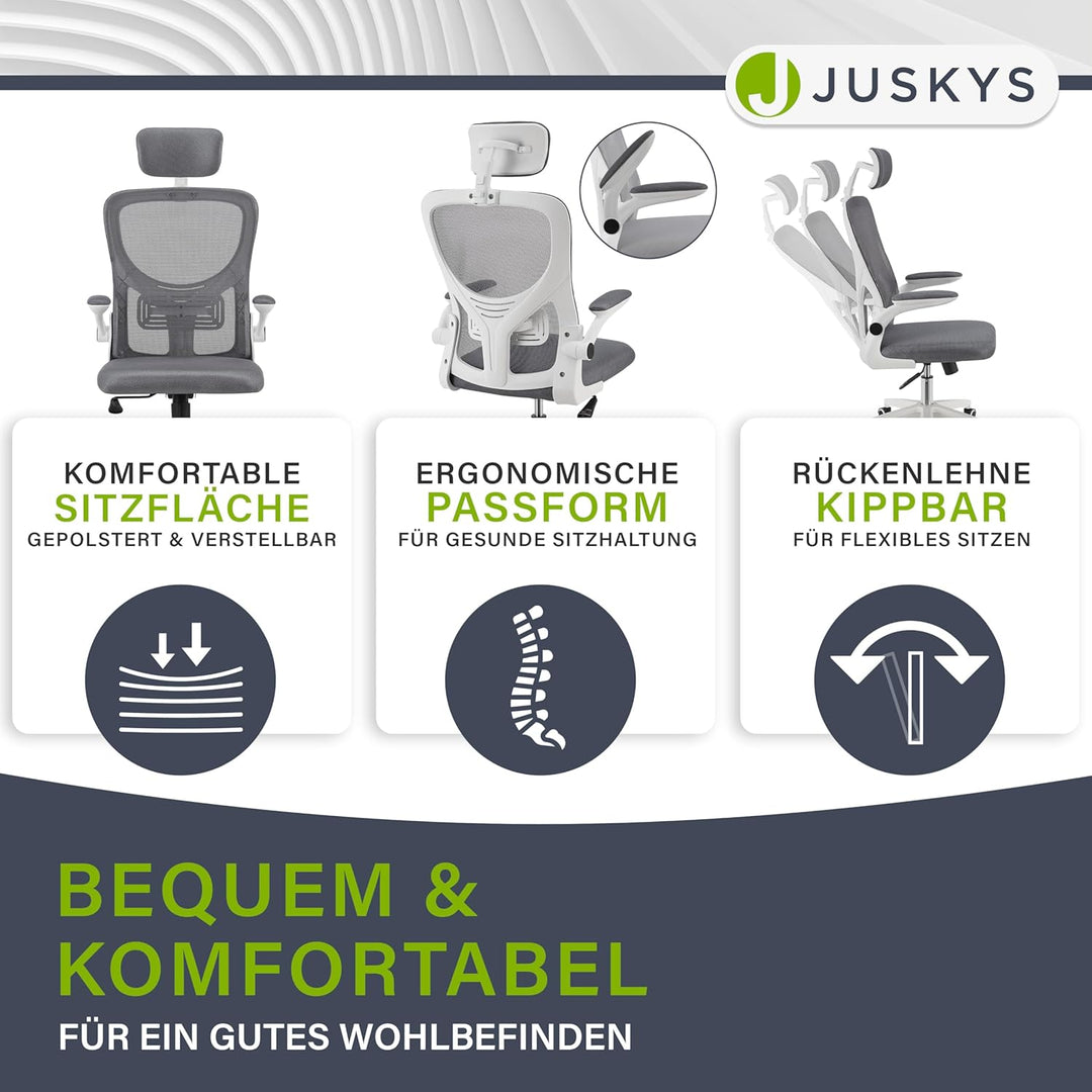 Juskys Bürostuhl Baltimore mit Rollen & Armlehne - Schreibtischstuhl ergonomisch & höhenverstellbar