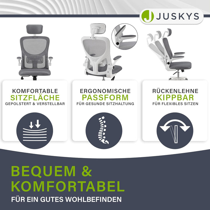 Juskys Bürostuhl Baltimore mit Rollen & Armlehne - Schreibtischstuhl ergonomisch & höhenverstellbar