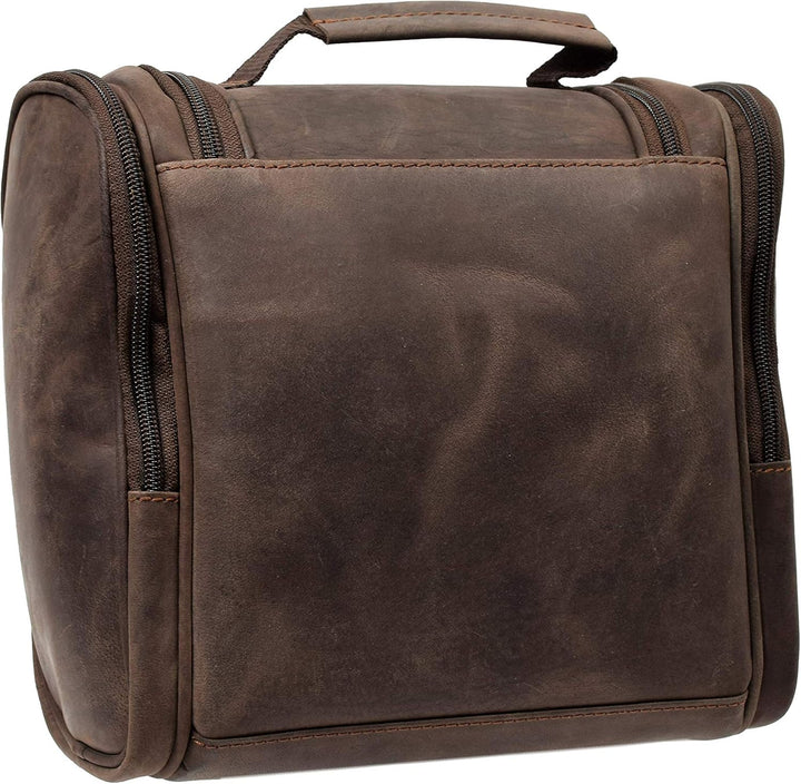 Menzo Kulturbeutel aus echten Leder, Kulturtasche für Damen und Herren (Marrone), Marrone