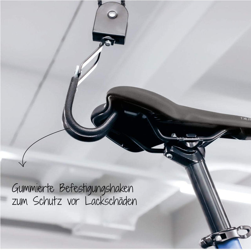 FISCHER Fahrradlift Profi Plus | Tragkraft bis 57 kg | Fahrradhalterung | Deckenhalterung für Fahrrä