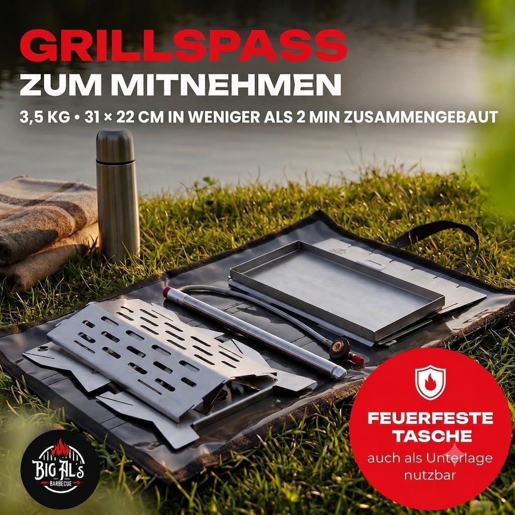 Little Bro Mobiler Steckgrill 2-in-1 Edelstahl Grill für Gas &amp; Kohle - Inkl. Tasche (Grillmatte) &amp; S