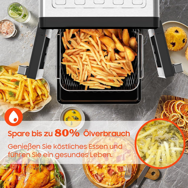 Heissluftfritteuse Dual Zone 23L - XXL Airfryer mit herausnehmbarem Trenner, Heissluftfritteuse mit