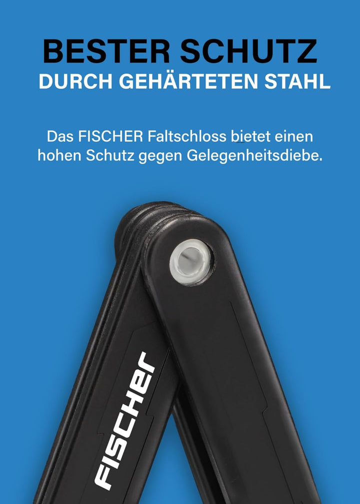 FISCHER Faltschloss inkl Halterung und 2 Sicherheitsschlüssel Schwarz 110cm Single, Schwarz 110cm Si