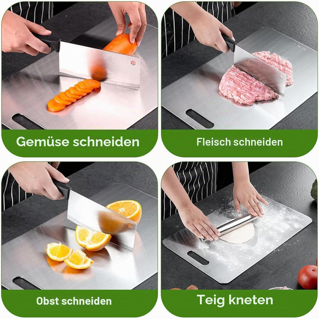 2 Pcs Titan Schneidebrett, S304 Schneidebrett Edelstahl, BPA-frei Doppelseitiges Lebensmittel Grade