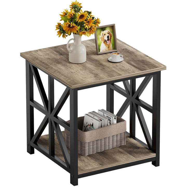 GreenForest Beistelltisch mit 2-stufigem Ablagefach, 50 cm quadratischer Wohnzimmertisch, praktische