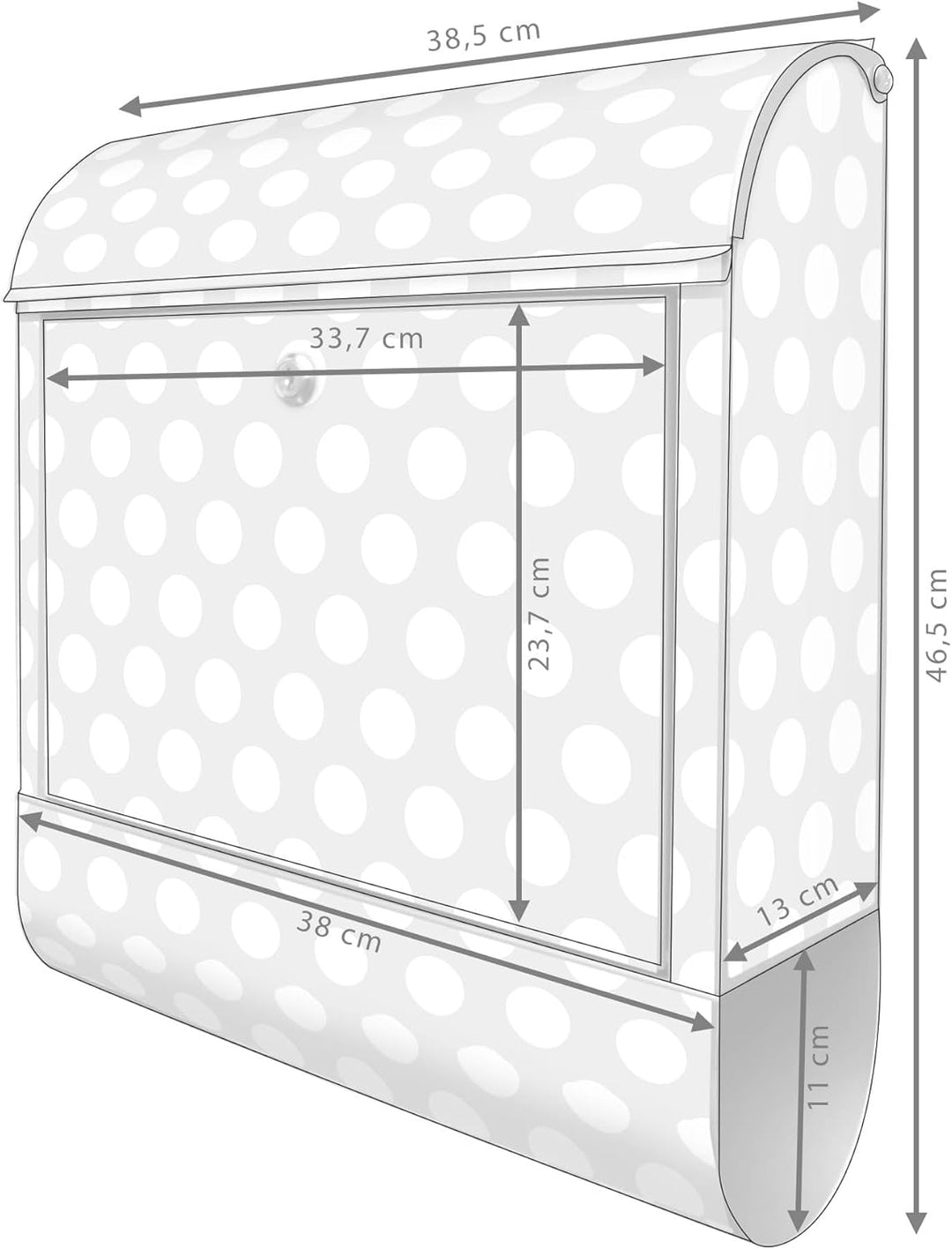 banjado® Design Briefkasten mit Motiv Punkte Grau 39x47x14cm &amp; 2 Schlüssel - Briefkasten Stahl Silbe