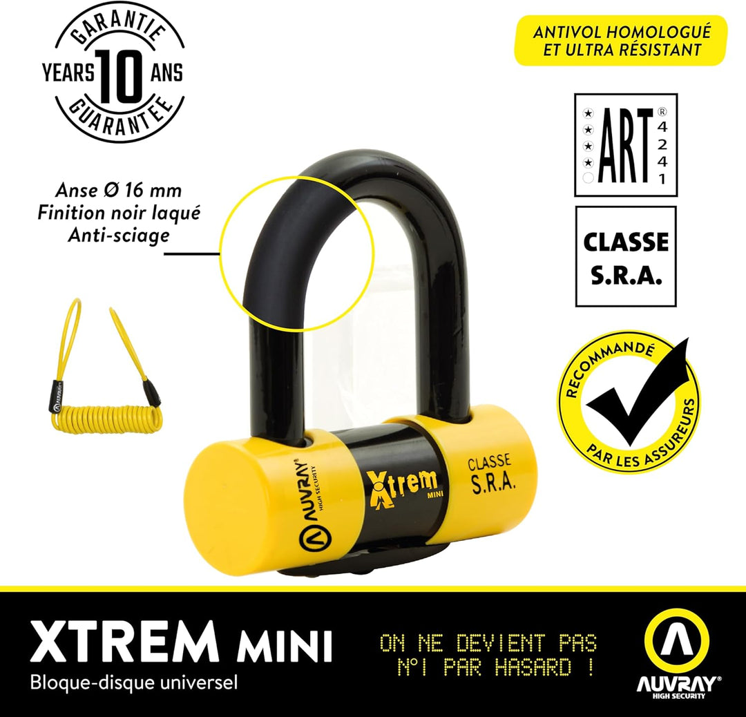 AUVRAY Scheibenschloss für Diebstahlsicherung, Xtrem Mini SRA 16 mm 3 Schlüssel + Schnur