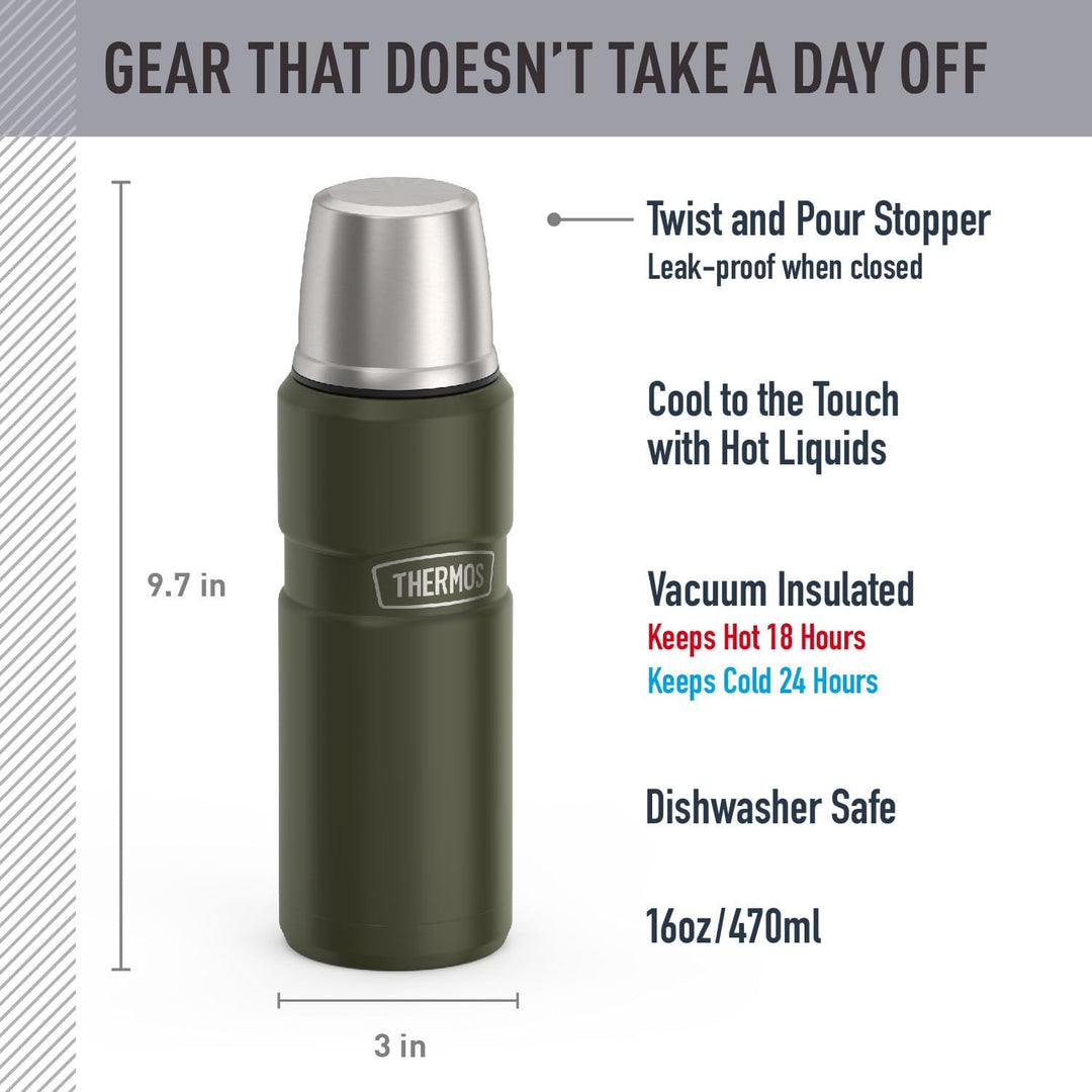 THERMOS SK2000AGTRI4 Stainless King Compact Bottle Edelstahl-Flasche, Mattgrün, Mattgrün