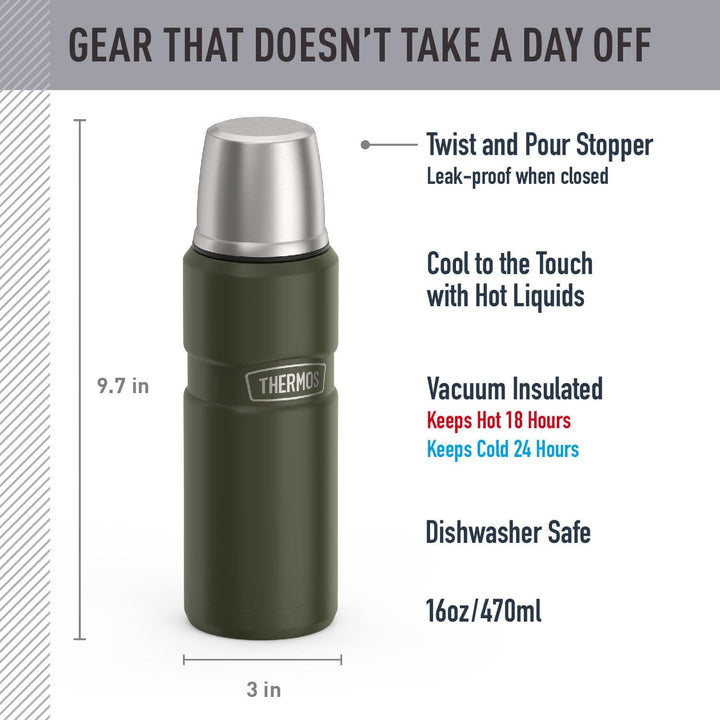 THERMOS SK2000AGTRI4 Stainless King Compact Bottle Edelstahl-Flasche, Mattgrün, Mattgrün